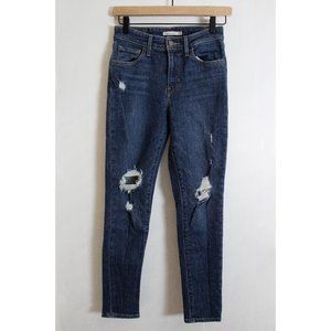 Dark Wash Distressed Stretch Levi's Jeans - 721 High Rise Skinny  - 25